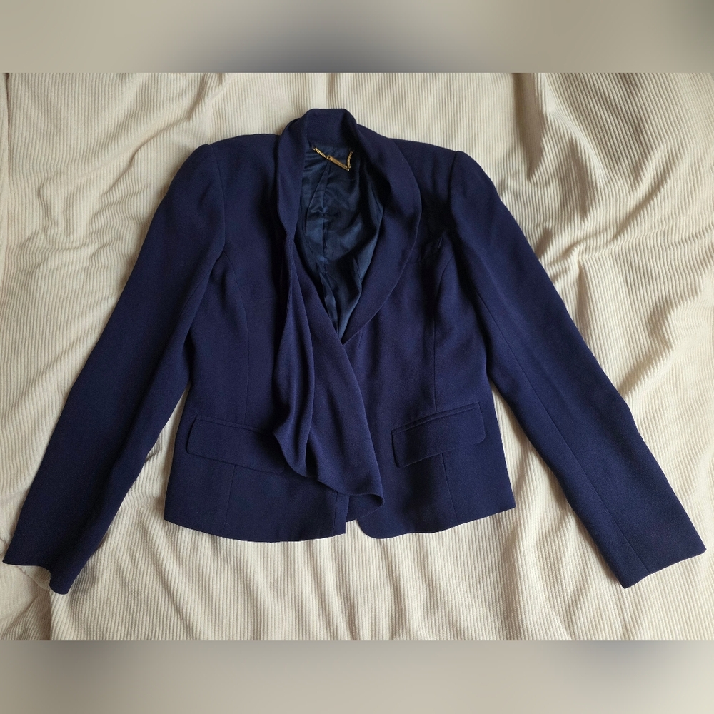 Trina TURK Detail Shawl Lapel Collar blazer Sz 4 Navy Blue Nwt